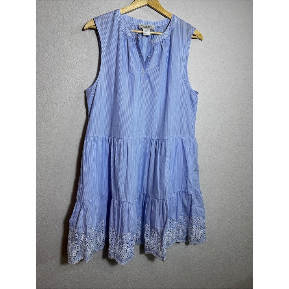 Calypso St. Barth dress size large Blue Sleeveless Tiered Eyelet Hem